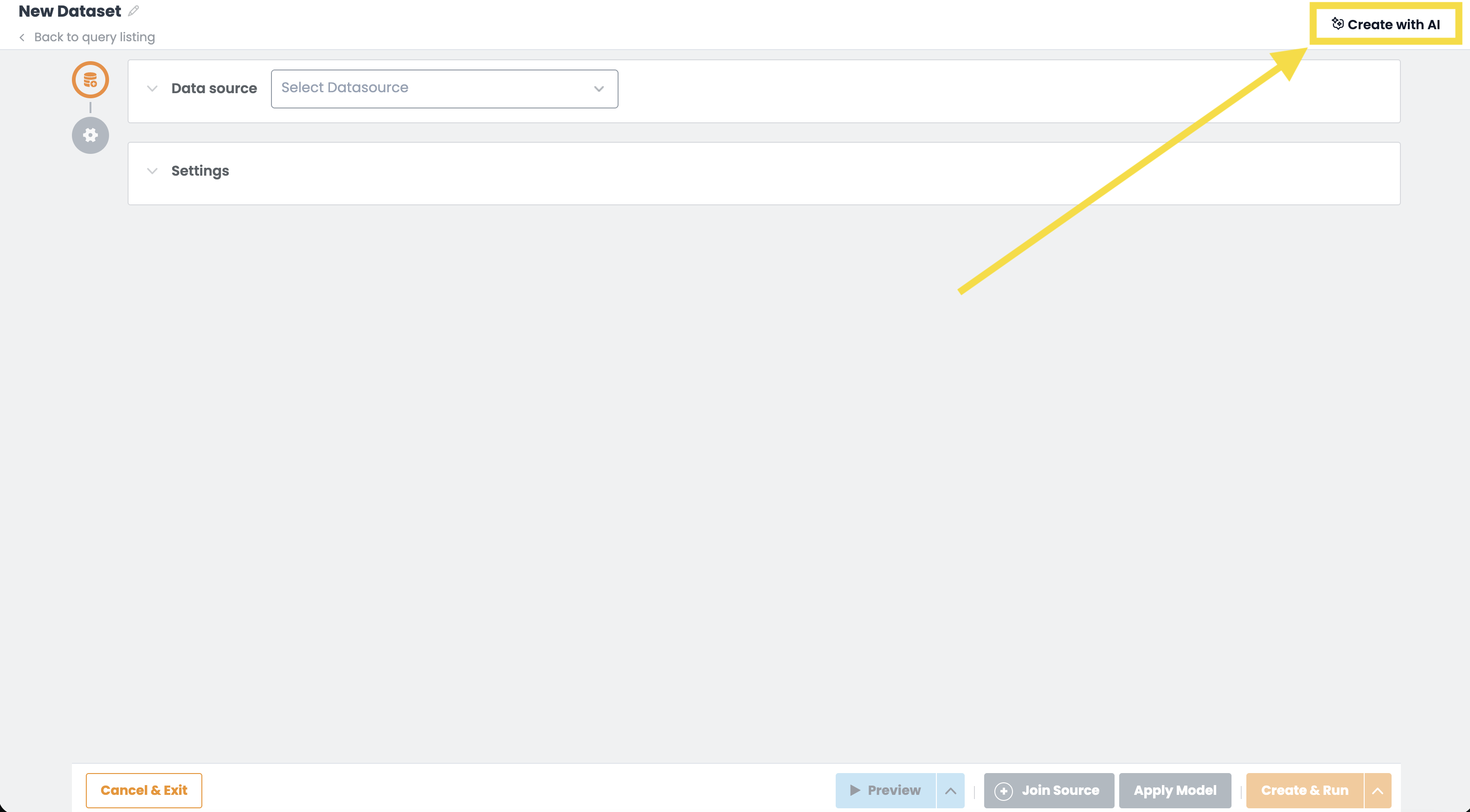 Create with AI button