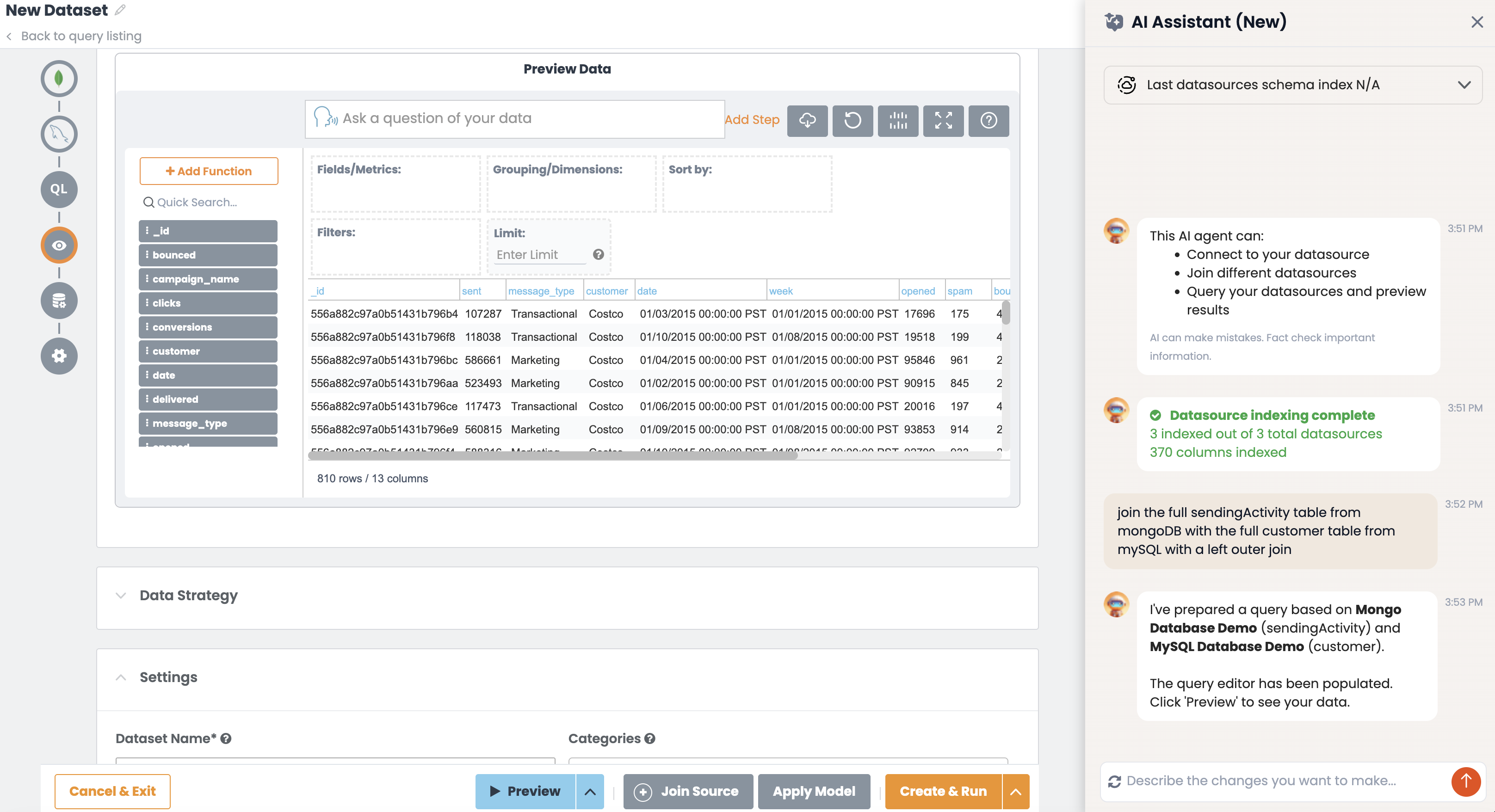Query Agent join example