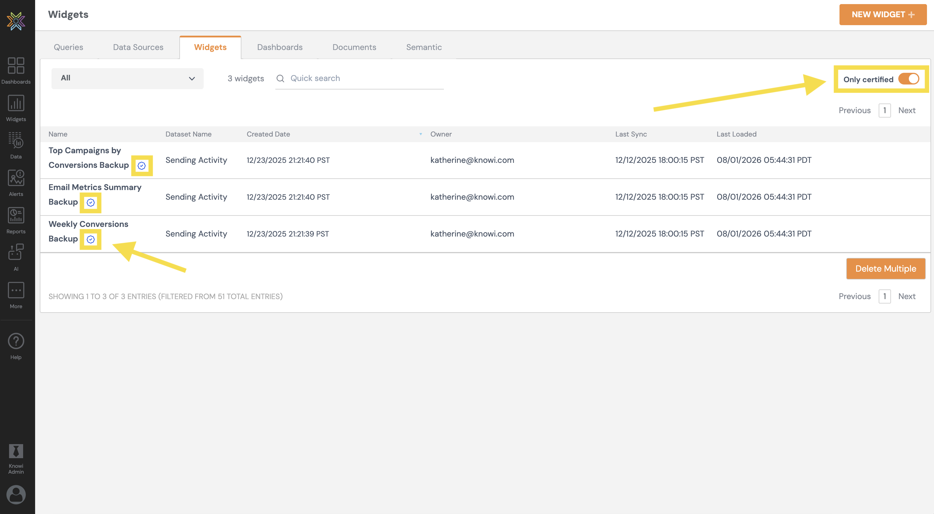 Semantic Layer Certified Widgets