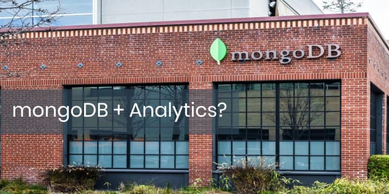 MongoDB HQ is shown with the words "MongoDB + Analytics" superimposed