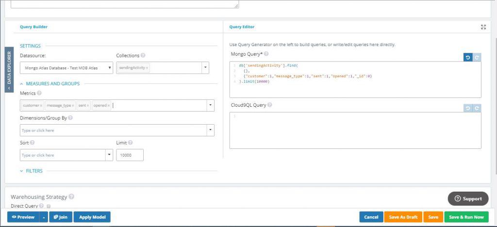 Use the Query Builder to Select Metrics from MongoDB Atlas Datasource (Source - knowi.com)