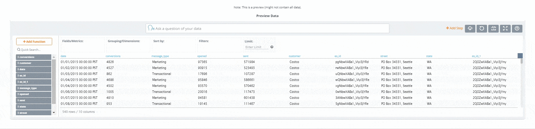  Type question in the search bar to find conversion rate by customer weekly (Source - knowi.com) 