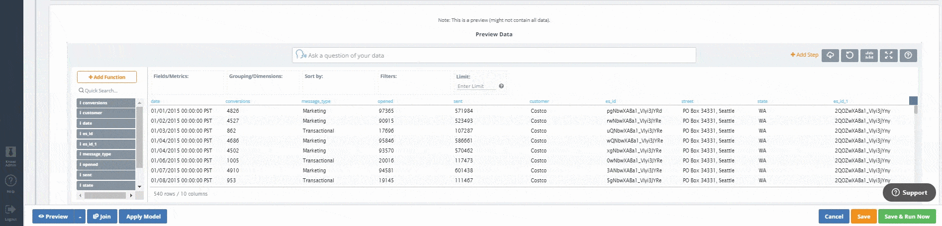 Type question in the search-based analytics Bar to find the maximum emails sent (Source - knowi.com)