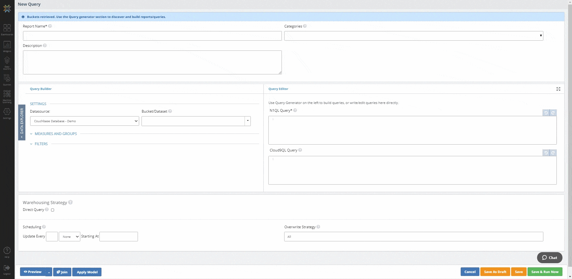 Use Query Builder to generate queries or write queries directly with the Query Editor (Source - knowi.com)