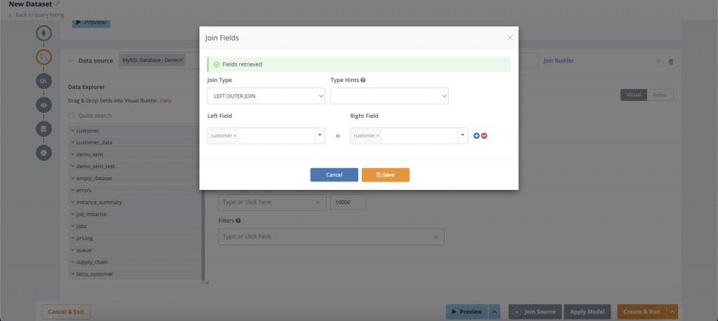 Join Builder to Join both data sources