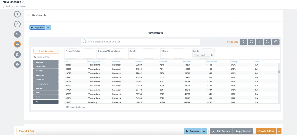 Preview of joined data