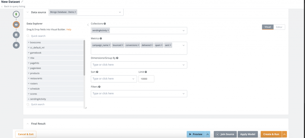 Querying MongoDB data with Knowi's visual builder