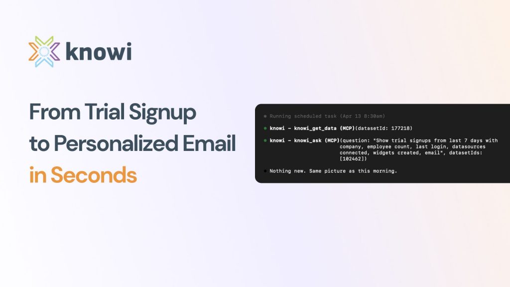 AI agent automating trial follow-up emails using live product data and Knowi MCP