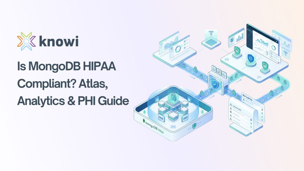 MongoDB HIPAA compliance architecture showing Atlas, PHI data, and secure analytics flow