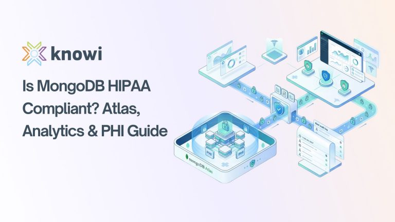 MongoDB HIPAA compliance architecture showing Atlas, PHI data, and secure analytics flow