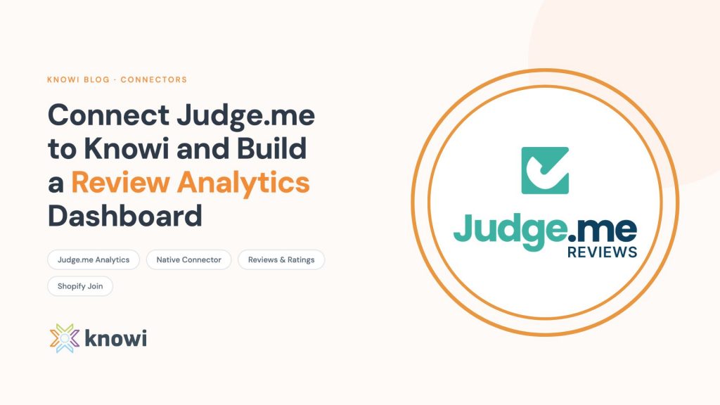 Knowi Judge.me analytics dashboard showing product reviews, star ratings, and reviewer data joined with Shopify product and order data.