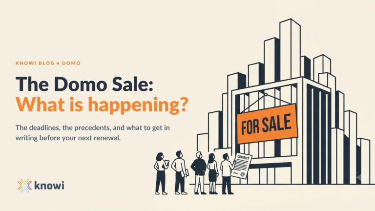 Domo acquisition timeline for customers: Strategic alternatives announced February 19, 2026 → Purchase agreement deadline July 31, 2026 → Transaction close deadline November 30, 2026.